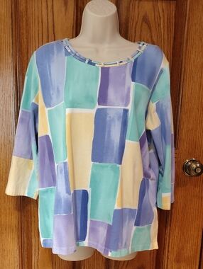 Alfred Dunner Women’s Pastel Block-Print Boatneck Top M